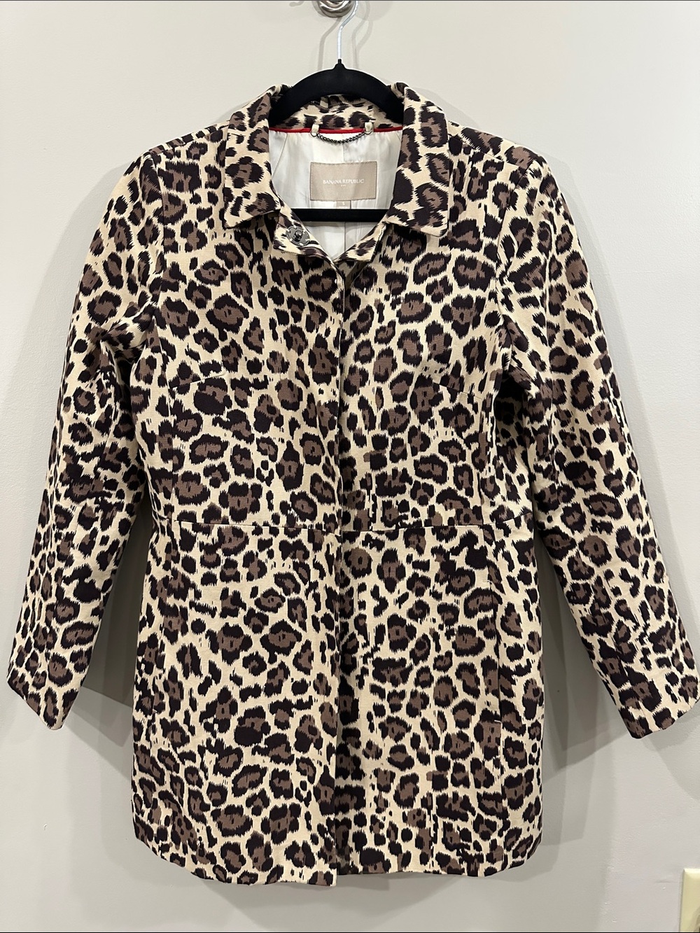 Banana Republic Leopard Print Trench Coat - Cream and Brown/Black Spots, Size S